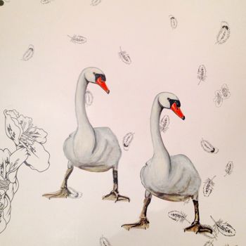 Peinture intitulée "cygne.jpg" par Helene, Œuvre d'art originale, Acrylique