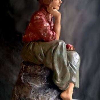 Sculptuur getiteld "Woman with apples" door Arley Lopes, Origineel Kunstwerk, Keramiek