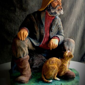 Skulptur mit dem Titel "the fisherman" von Arley Lopes, Original-Kunstwerk, Keramik