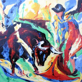 Peinture intitulée "Mouvement de corrida" par Jean-Luc Lopez, Œuvre d'art originale, Huile Monté sur Châssis en bois