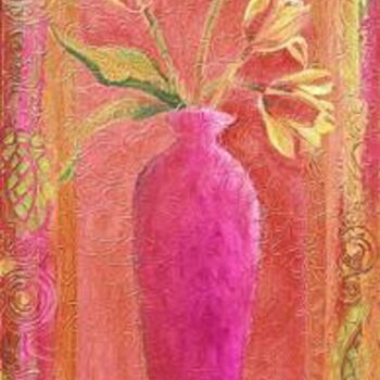 Painting titled "tulipe et vase rose" by Bernadette Lopicki, Original Artwork