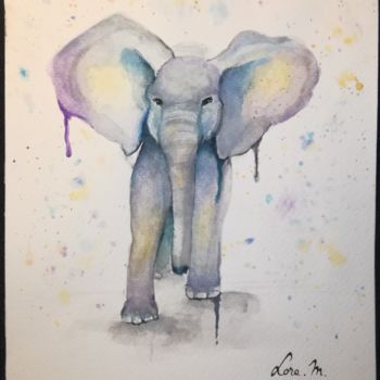 Pintura titulada "Éléphant" por Lora, Obra de arte original, Acuarela