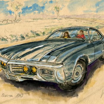 Malerei mit dem Titel "Buick Riviera 1969" von Loran De Cevinne, Original-Kunstwerk, Aquarell