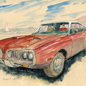 Schilderij getiteld "Dodge Coronet 1970" door Loran De Cevinne, Origineel Kunstwerk, Aquarel