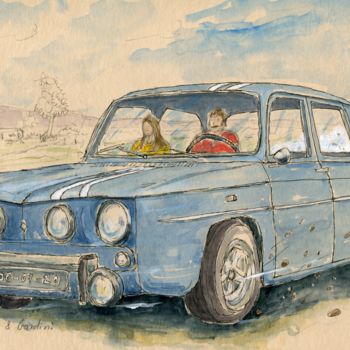 Painting titled "Renault 8 Gordini" by Loran De Cevinne, Original Artwork, Watercolor