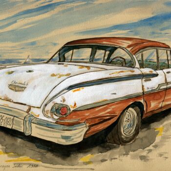 Pittura intitolato "Chevrolet Biscayne…" da Loran De Cevinne, Opera d'arte originale, Acquarello