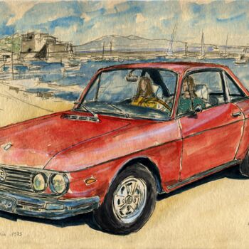 Painting titled "Lancia Fulvia 1973…" by Loran De Cevinne, Original Artwork, Watercolor