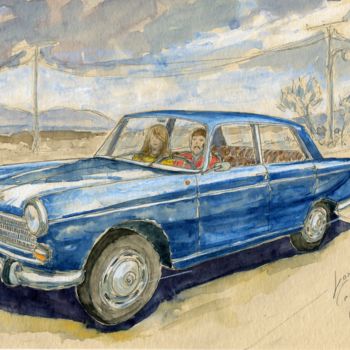 Painting titled "Peugeot 404" by Loran De Cevinne, Original Artwork, Watercolor