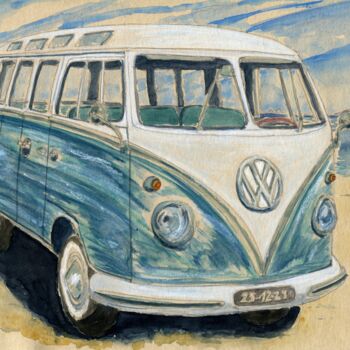 Ζωγραφική με τίτλο "VW Combi 1960 T1" από Loran De Cevinne, Αυθεντικά έργα τέχνης, Ακουαρέλα