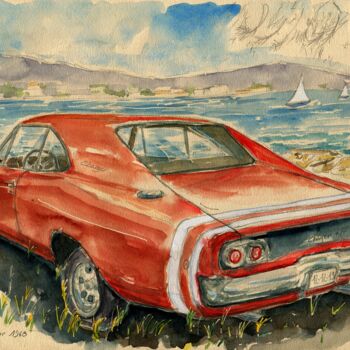 Peinture intitulée "Dodge Charger 1968" par Loran De Cevinne, Œuvre d'art originale, Aquarelle