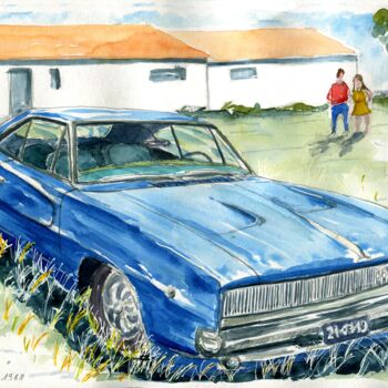 Painting titled "Dodge Charger 1968…" by Loran De Cevinne, Original Artwork, Watercolor