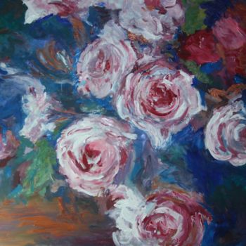 Painting titled "Summer Roses" by Liz Lore, Original Artwork, Oil