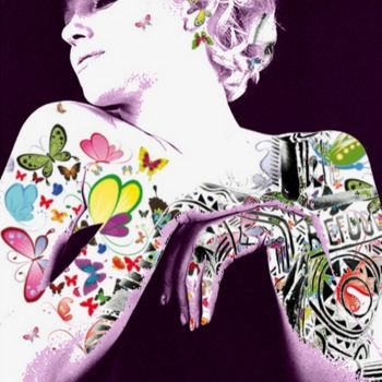 Digital Arts titled "Marilyn tatoué" by Loredana Romano, Original Artwork, Digital Painting Mounted on Wood Stretcher frame