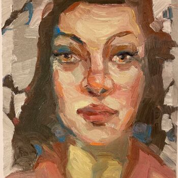 Painting titled "Girl with brown hair" by Lorena Iavorschi, Original Artwork, Oil
