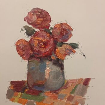 Schilderij getiteld "Roses and grey" door Lorena Iavorschi, Origineel Kunstwerk, Olie