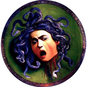 Painting titled "testa di medusa" by Lorenz Guss, Original Artwork