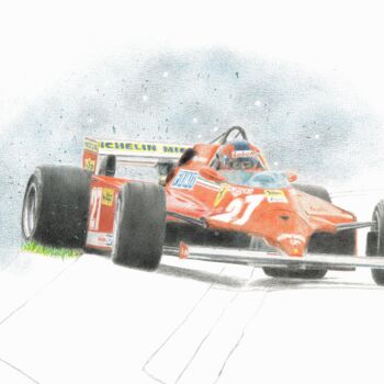 Dessin intitulée "Gilles Villeneuve a…" par Lorenzo Benetton, Œuvre d'art originale, Conté