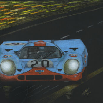 Drawing titled "Porsche 917K 1970" by Lorenzo Benetton, Original Artwork, Conté