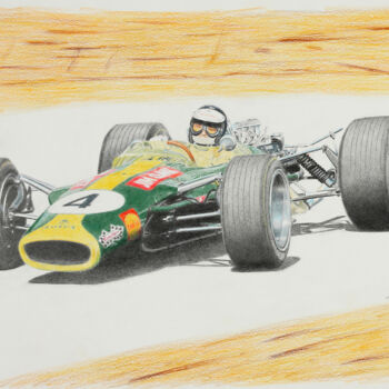 Desenho intitulada "Jim Clark last GP -…" por Lorenzo Benetton, Obras de arte originais, Conté
