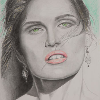 Desenho intitulada "Laetitia Casta port…" por Lorenzo Benetton, Obras de arte originais, Lápis