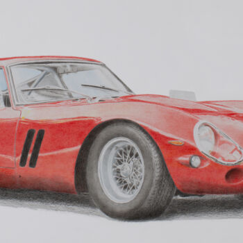 Drawing titled "Ferrari 250 GTO" by Lorenzo Benetton, Original Artwork, Conté