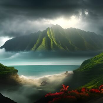 Arte digitale intitolato "Paesaggio hawaiiano" da Lorenzo Corti, Opera d'arte originale, Immagine generata dall'IA