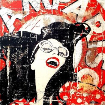 Prenten & gravures getiteld "WOMAN IN RED" door Lorenzo Crivellaro, Origineel Kunstwerk, Zeefdruk