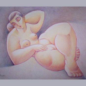 Pintura intitulada "Nu allongé" por Giner, Obras de arte originais, Óleo