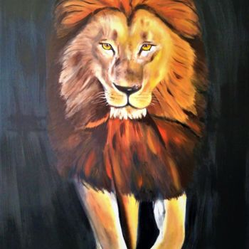 Painting titled "LION" by Lorie Renaud, Original Artwork, Oil