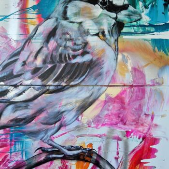 Pittura intitolato "CHERRY BIRD" da Lorie Renaud, Opera d'arte originale, Acrilico Montato su Telaio per barella in legno