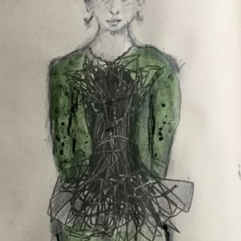 Σχέδιο με τίτλο "Le corset" από Martine Swynghedauw, Αυθεντικά έργα τέχνης, Μελάνι Τοποθετήθηκε στο Χαρτόνι