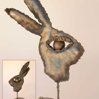 Sculpture intitulée "le lapin de jade" par Robert Marcel Becker, Œuvre d'art originale, Métaux