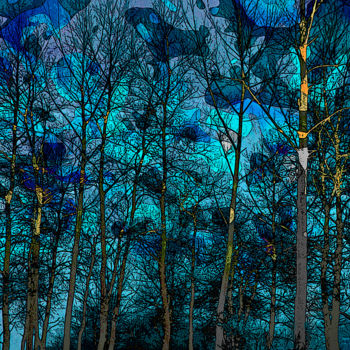 Digital Arts titled "Trees in Blue" by Lothar Boris Piltz, Original Artwork, Digital Painting