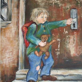Pintura intitulada "Kind mit Teddy" por Maren Fiebig, Obras de arte originais, Óleo