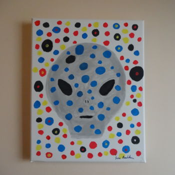 Painting titled "grey-alien-with-orb…" by Lou Baldin, Original Artwork