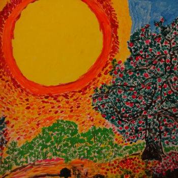 Painting titled "Apple trees" by Lou Baldin, Original Artwork, Enamel