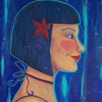 Peinture intitulée "Cosmic girl" par Lou Kat, Œuvre d'art originale, Huile