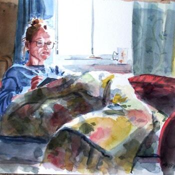 Painting titled "Reading in Scotland" by Lou Marek, Original Artwork