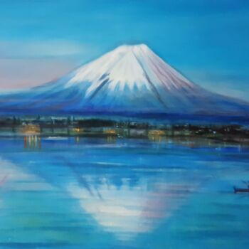 Painting titled "Reflejos Monte Fuji…" by Loubarca, Original Artwork, Oil Mounted on Wood Stretcher frame