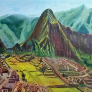 Painting titled "Machupichu .jpg" by Loubarca, Original Artwork, Oil Mounted on Wood Stretcher frame