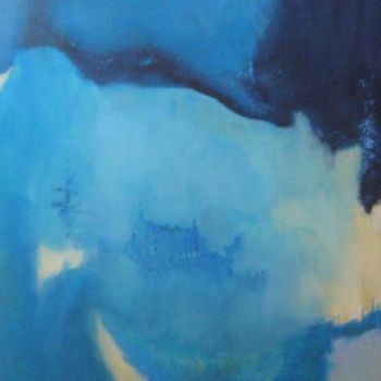 Painting titled "Triptyque Bleu II" by Arlette Loubet, Original Artwork, Oil