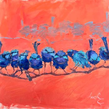 Painting titled "Birds" by Loudmila Harscouet, Original Artwork, Oil Mounted on Wood Stretcher frame