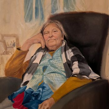 Painting titled "Grandma" by Louie Louie, Original Artwork, Oil Mounted on Wood Stretcher frame