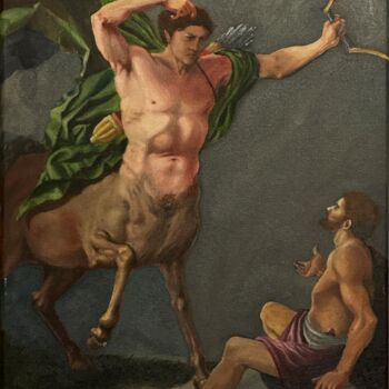 Painting titled "Centaur" by Louie Louie, Original Artwork, Oil Mounted on Wood Stretcher frame