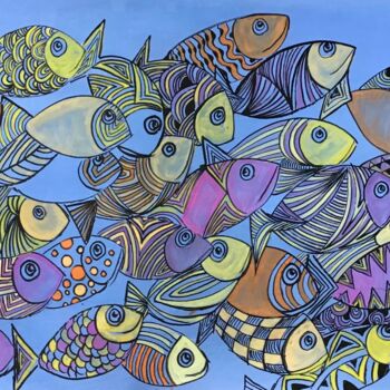 Schilderij getiteld "Multicolore" door Michel, Origineel Kunstwerk, Aquarel Gemonteerd op Karton