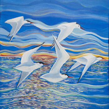 Painting titled "Hirondelle des mers" by Michel, Original Artwork, Acrylic Mounted on Wood Stretcher frame