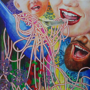 Peinture intitulée "Spaghetti party" par Louis Jouve, Œuvre d'art originale, Acrylique