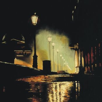 Peinture intitulée "rue-de-nuit-5.jpg" par Louis Martinez, Œuvre d'art originale