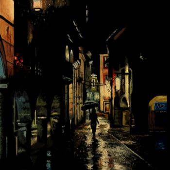 Peinture intitulée "rue-de-nuit-11.jpg" par Louis Martinez, Œuvre d'art originale, Huile