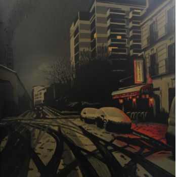 Peinture intitulée "bar-de-banlieue-5.j…" par Louis Martinez, Œuvre d'art originale, Huile